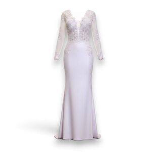 Elegant Pink Long Sleeve Lace Wedding Dress Size 14